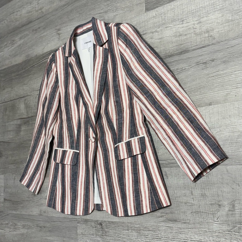 FRAME - The Linen Femme Blazer in Pastel Striped - Picture 4 of 10